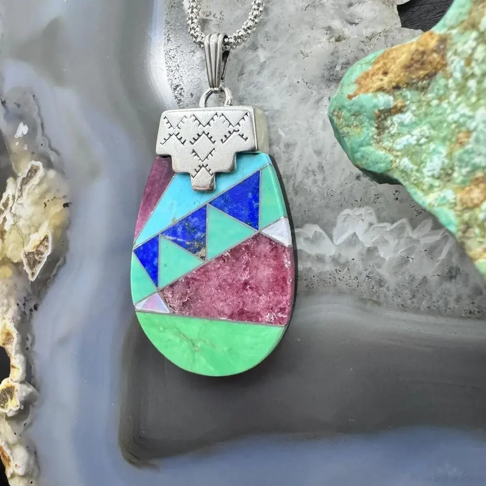 Carolyn Pollack Sterling Multistone Inlay Pottery Pendant With Chain Necklace